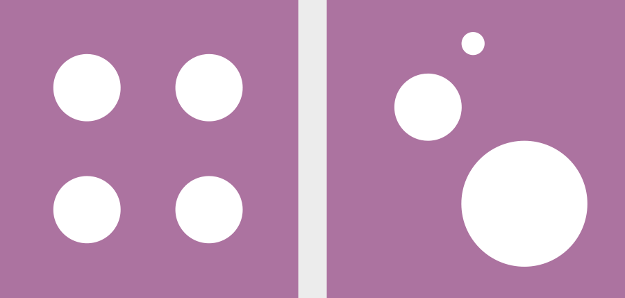 À gauche la symétrie donne une sensation de rigidité alors qu'à droite les cercles sembles plus vivants.